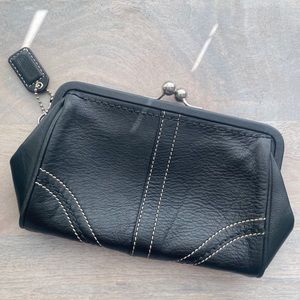 Coach - black leather makeup bag - 7”